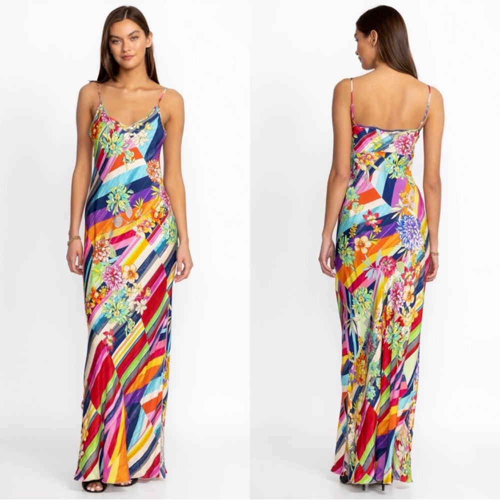 Johnny Was summer colorful stripe slip dress